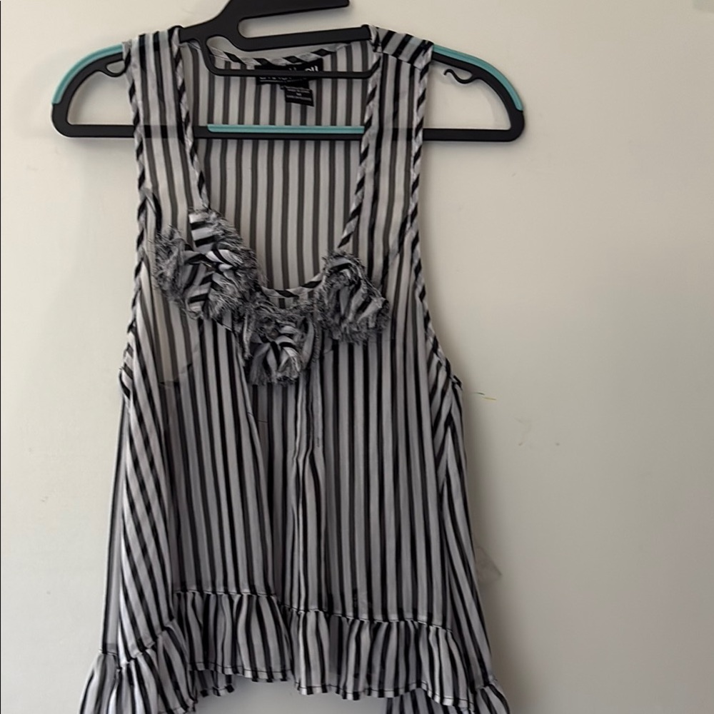 Living Doll Black and White Ruffled Tie Front Tank Top